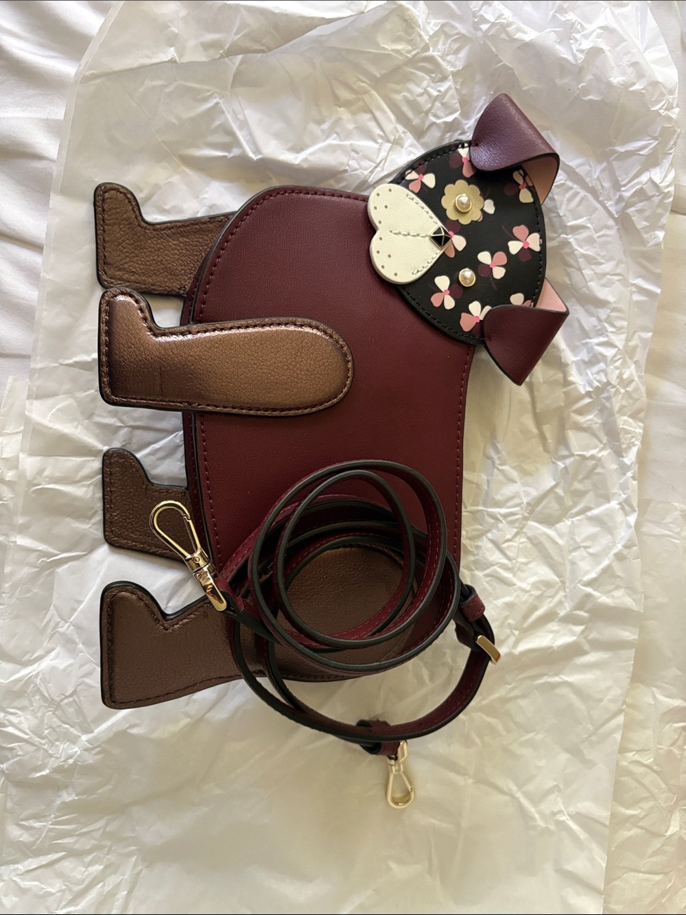 kate spade Burgundy Floral Dog Crossbody Bag
